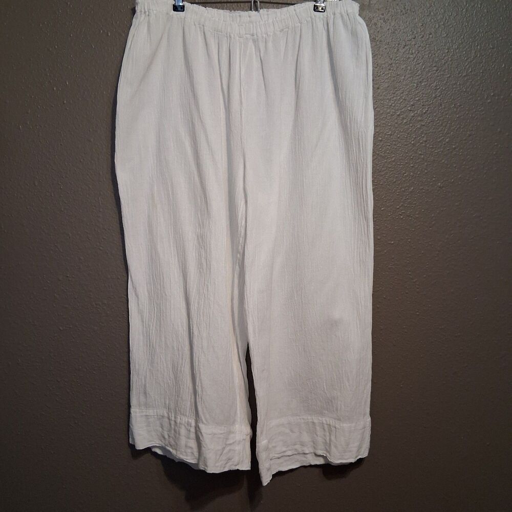 Oh My Gauze 3 (XL) Pants White Wide Leg Cropped Cotton Beach Coastal Lagenlook